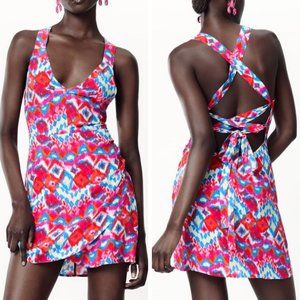 Zara Boho Print Strappy Back Flirty Mini Dress